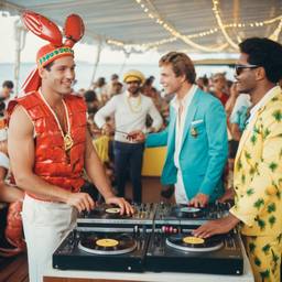 The Captain in the DJ booth on deck, FFF Cruises: Voyage 01 · FFF\CRS\032\036