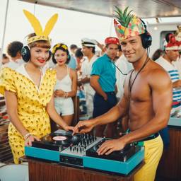 The Captain in the DJ booth on deck, FFF Cruises: Voyage 01 · FFF\CRS\032\039