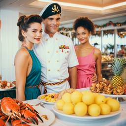The Captain and the chef at the breakfast buffet, FFF Cruises: Voyage 01 · FFF\CRS\033\002