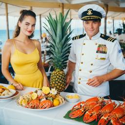 The Captain and the chef at the breakfast buffet, FFF Cruises: Voyage 01 · FFF\CRS\033\004