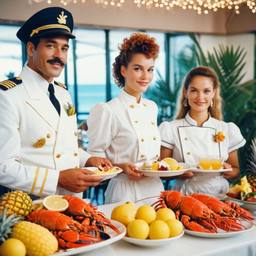 The Captain and the chef at the breakfast buffet, FFF Cruises: Voyage 01 · FFF\CRS\033\011