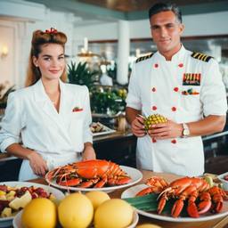 The Captain and the chef at the breakfast buffet, FFF Cruises: Voyage 01 · FFF\CRS\033\014