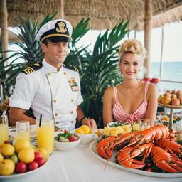 The Captain and the chef at the breakfast buffet, FFF Cruises: Voyage 01 · FFF\CRS\033\017