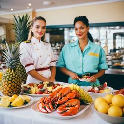 The Captain and the chef at the breakfast buffet, FFF Cruises: Voyage 01 · FFF\CRS\033\019