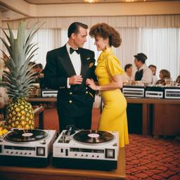 Decks in the dining room, dancers as pineapples and lobsters, FFF Cruises: Voyage 01 · FFF\CRS\036\003
