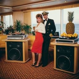 Decks in the dining room, dancers as pineapples and lobsters, FFF Cruises: Voyage 01 · FFF\CRS\036\007