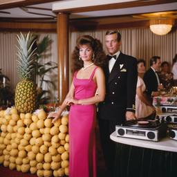 Decks in the dining room, dancers as pineapples and lobsters, FFF Cruises: Voyage 01 · FFF\CRS\036\010