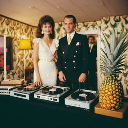 Decks in the dining room, dancers as pineapples and lobsters, FFF Cruises: Voyage 01 · FFF\CRS\036\012