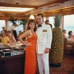 Decks in the dining room, dancers as pineapples and lobsters, FFF Cruises: Voyage 01 · FFF\CRS\036\014