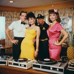 Decks in the dining room, dancers as pineapples and lobsters, FFF Cruises: Voyage 01 · FFF\CRS\036\023