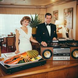 Decks in the dining room, passengers as pineapples and lobsters, FFF Cruises: Voyage 01 · FFF\CRS\037\005