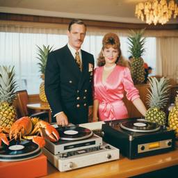 Decks in the dining room, passengers as pineapples and lobsters, FFF Cruises: Voyage 01 · FFF\CRS\037\015