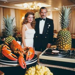 Decks in the dining room, passengers as pineapples and lobsters, FFF Cruises: Voyage 01 · FFF\CRS\037\017