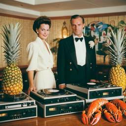 Decks in the dining room, passengers as pineapples and lobsters, FFF Cruises: Voyage 01 · FFF\CRS\037\019