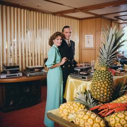 Decks in the dining room, passengers as pineapples and lobsters, FFF Cruises: Voyage 01 · FFF\CRS\037\022