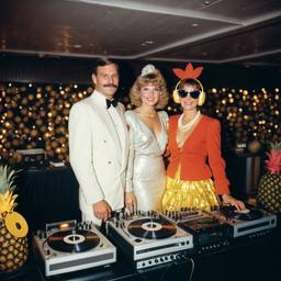 Decks in the disco, pineapple and lobster costumes, FFF Cruises: Voyage 01 · FFF\CRS\040\006