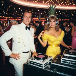 Decks in the disco, pineapple and lobster costumes, FFF Cruises: Voyage 01 · FFF\CRS\040\022
