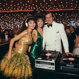Decks in the disco, pineapple and lobster costumes, FFF Cruises: Voyage 01 · FFF\CRS\040\027