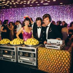 Decks in the disco, pineapple and lobster costumes, FFF Cruises: Voyage 01 · FFF\CRS\040\028