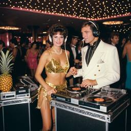 Decks in the disco, pineapple and lobster costumes, FFF Cruises: Voyage 01 · FFF\CRS\040\029