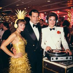 Decks in the disco, pineapple and lobster costumes, FFF Cruises: Voyage 01 · FFF\CRS\040\031