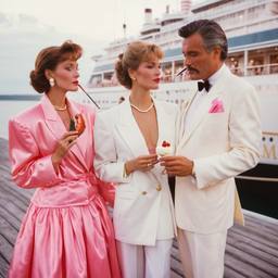 Dinner jacket and ballgown on the dock, FFF Cruises: Voyage 01 · FFF\CRS\041\002