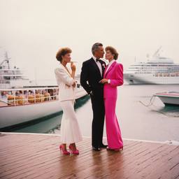 Dinner jacket and ballgown on the dock, FFF Cruises: Voyage 01 · FFF\CRS\041\003