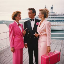 Dinner jacket and ballgown on the dock, FFF Cruises: Voyage 01 · FFF\CRS\041\004