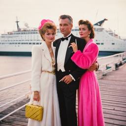 Dinner jacket and ballgown on the dock, FFF Cruises: Voyage 01 · FFF\CRS\041\005