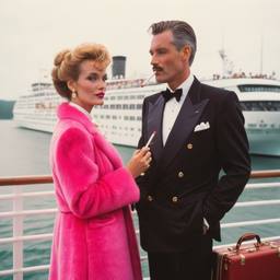 Dinner jacket and ballgown on the dock, FFF Cruises: Voyage 01 · FFF\CRS\041\006
