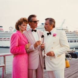 Dinner jacket and ballgown on the dock, FFF Cruises: Voyage 01 · FFF\CRS\041\007