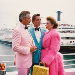 Dinner jacket and ballgown on the dock, FFF Cruises: Voyage 01 · FFF\CRS\041\008