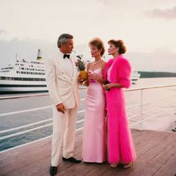 Dinner jacket and ballgown on the dock, FFF Cruises: Voyage 01 · FFF\CRS\041\009