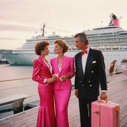Dinner jacket and ballgown on the dock, FFF Cruises: Voyage 01 · FFF\CRS\041\010
