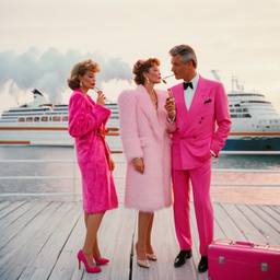Dinner jacket and ballgown on the dock, FFF Cruises: Voyage 01 · FFF\CRS\041\011