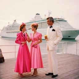 Dinner jacket and ballgown on the dock, FFF Cruises: Voyage 01 · FFF\CRS\041\013