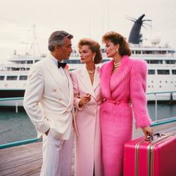 Dinner jacket and ballgown on the dock, FFF Cruises: Voyage 01 · FFF\CRS\041\015