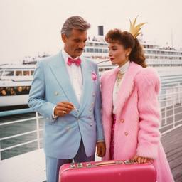 Dinner jacket and ballgown on the dock, FFF Cruises: Voyage 01 · FFF\CRS\041\016