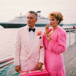 Dinner jacket and ballgown on the dock, FFF Cruises: Voyage 01 · FFF\CRS\041\017