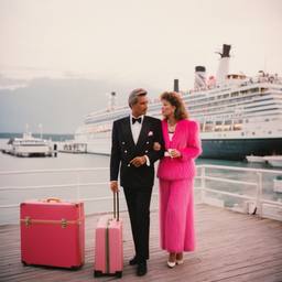 Dinner jacket and ballgown on the dock, FFF Cruises: Voyage 01 · FFF\CRS\041\018
