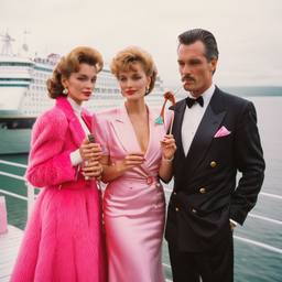 Dinner jacket and ballgown on the dock, FFF Cruises: Voyage 01 · FFF\CRS\041\020