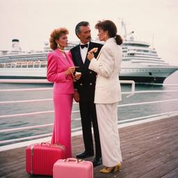 Dinner jacket and ballgown on the dock, FFF Cruises: Voyage 01 · FFF\CRS\041\022