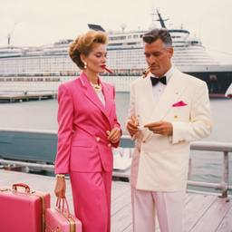 Dinner jacket and ballgown on the dock