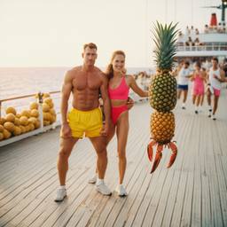 Overweight aerobics with pineapples and lobsters (surreal), FFF Cruises: Voyage 01 · FFF\CRS\048\009