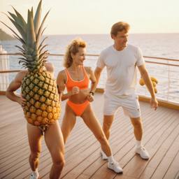 Overweight aerobics with pineapples and lobsters (surreal), FFF Cruises: Voyage 01 · FFF\CRS\048\013