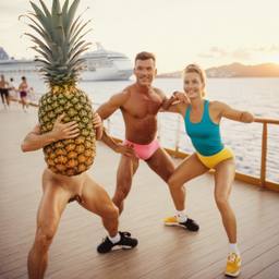 Overweight aerobics with pineapples and lobsters (surreal), FFF Cruises: Voyage 01 · FFF\CRS\048\019