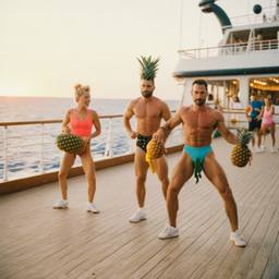Overweight aerobics with pineapples and lobsters (surreal), FFF Cruises: Voyage 01 · FFF\CRS\048\020