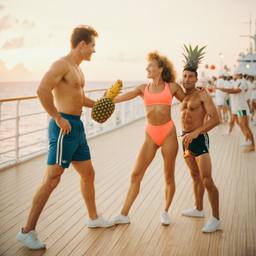 Overweight aerobics with pineapples and lobsters (surreal), FFF Cruises: Voyage 01 · FFF\CRS\048\022