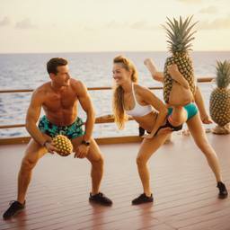 Overweight aerobics with pineapples and lobsters (surreal), FFF Cruises: Voyage 01 · FFF\CRS\048\027