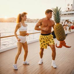Overweight aerobics with pineapples and lobsters (surreal), FFF Cruises: Voyage 01 · FFF\CRS\048\037